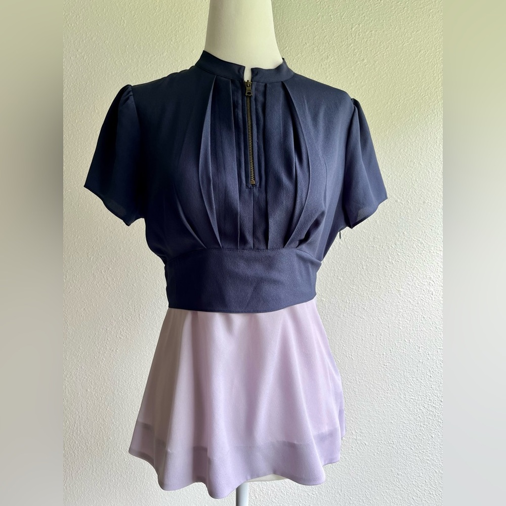 Anthropologie Navy and Lavender Blouse